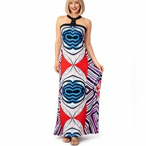 Multicolor Beaded Halter Maxi Dress -Small